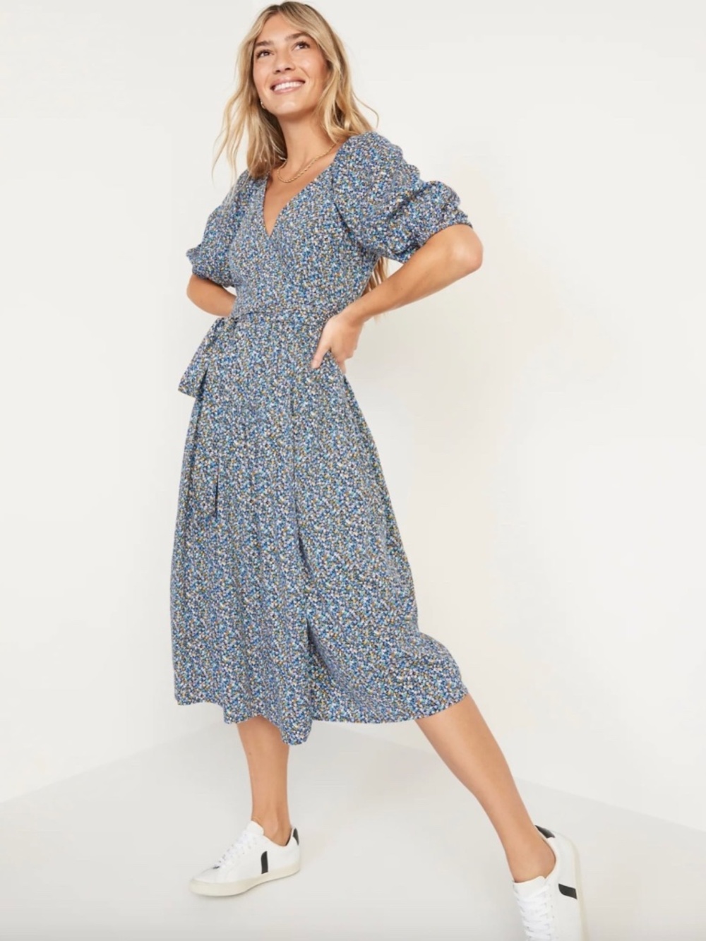 Old Navy Waist-Defined Floral Tie-Belt Midi Wrap Dress Womens XXL Plus Summer